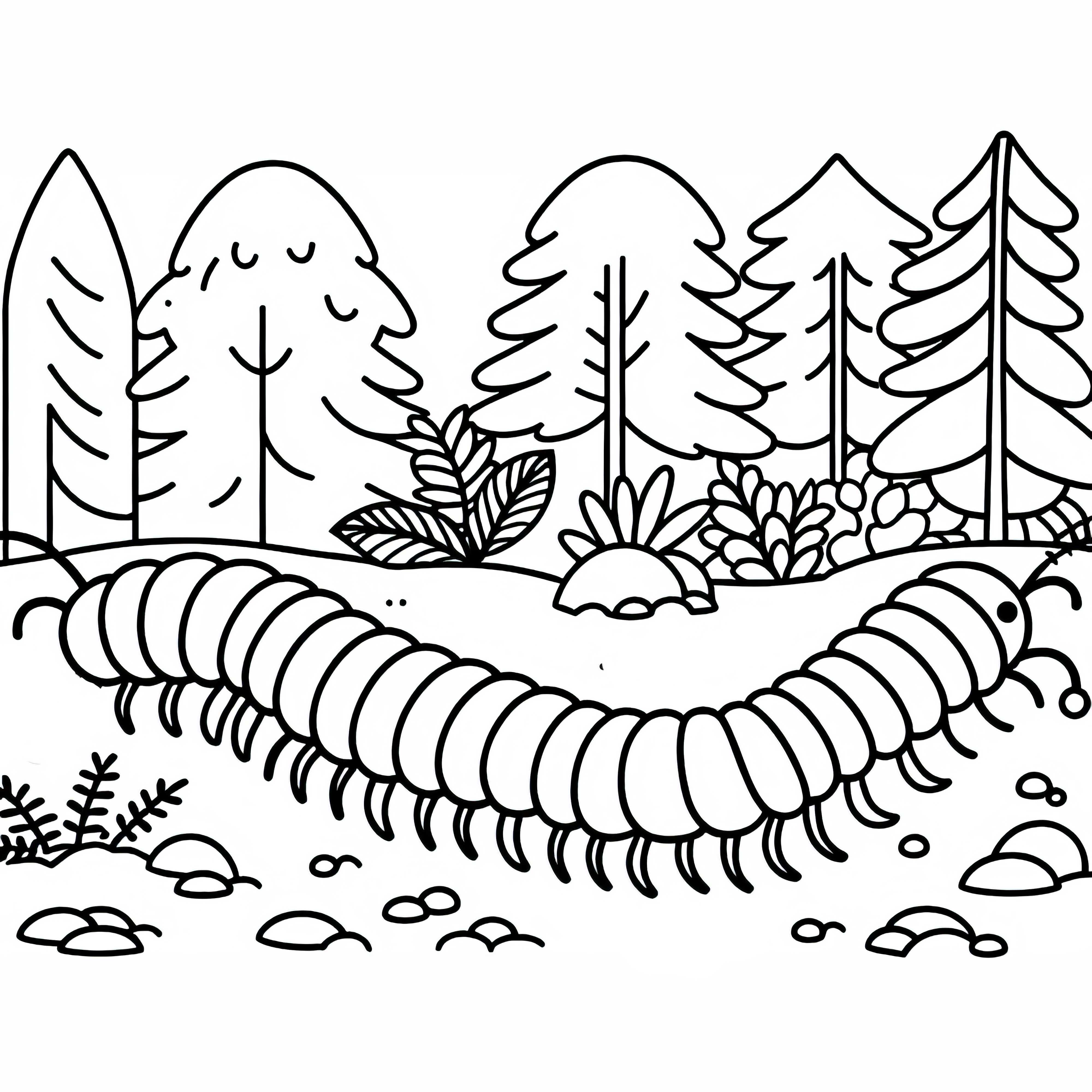 Centopiede striscia sul pavimento del bosco - Modello da colorare gratuito Centopiede striscia sul suolo della foresta – Modello da colorare gratuito