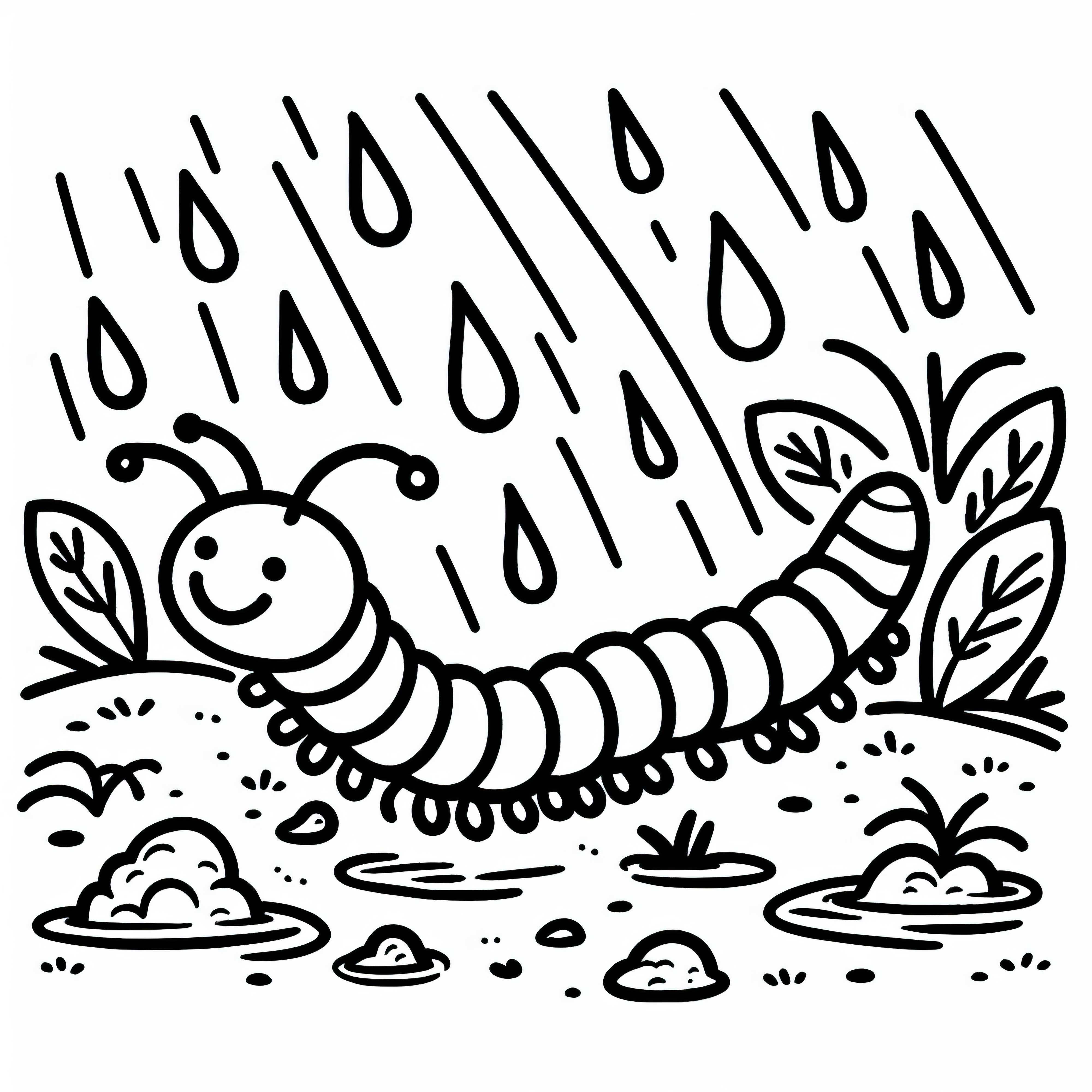 Scarica gratuitamente un'immagine da colorare di un millepiedi sotto la pioggia