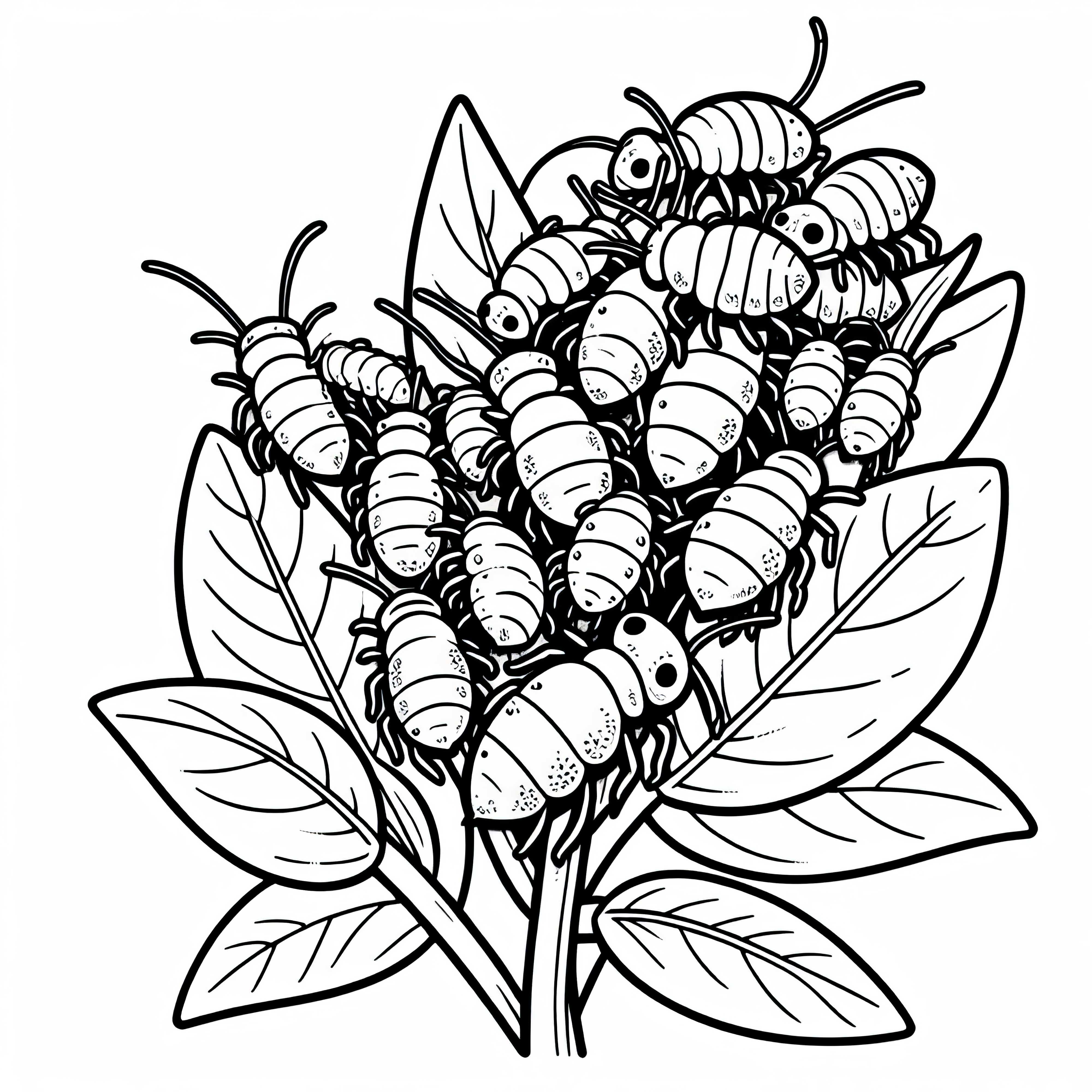 Gruppo di afidi seduti affiancati sui fusti delle piante - Disegno da colorare gratis