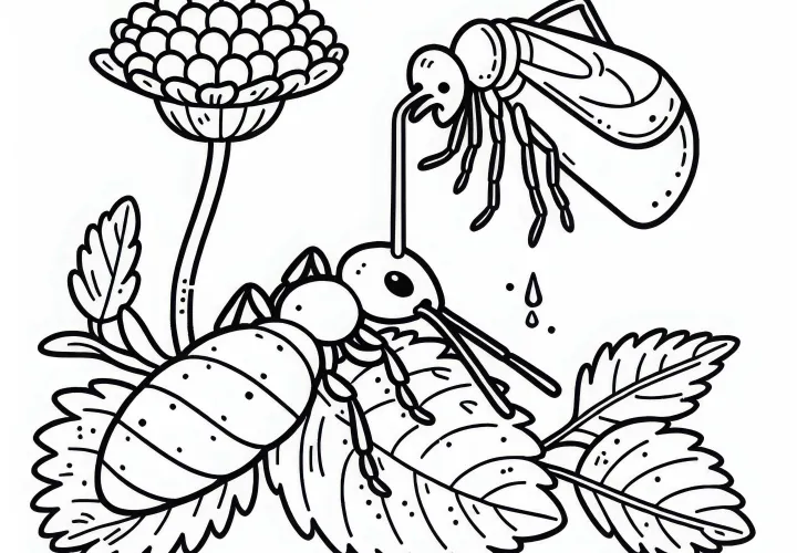 Coloring page of aphid and ant – Free to download