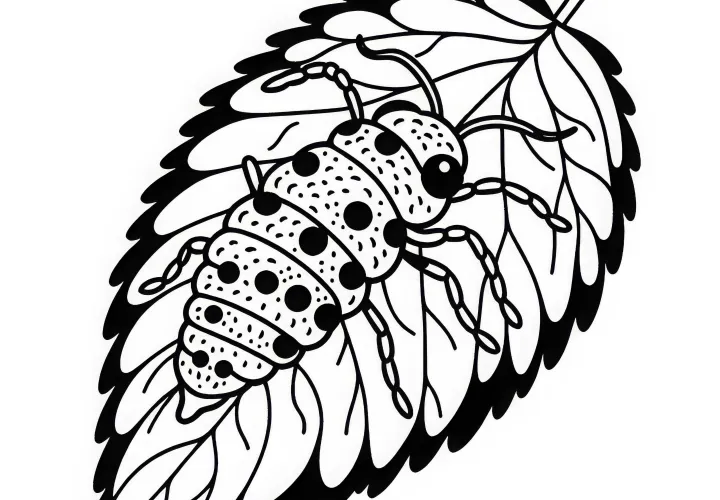 Aphid crawls over leaf - Free coloring page