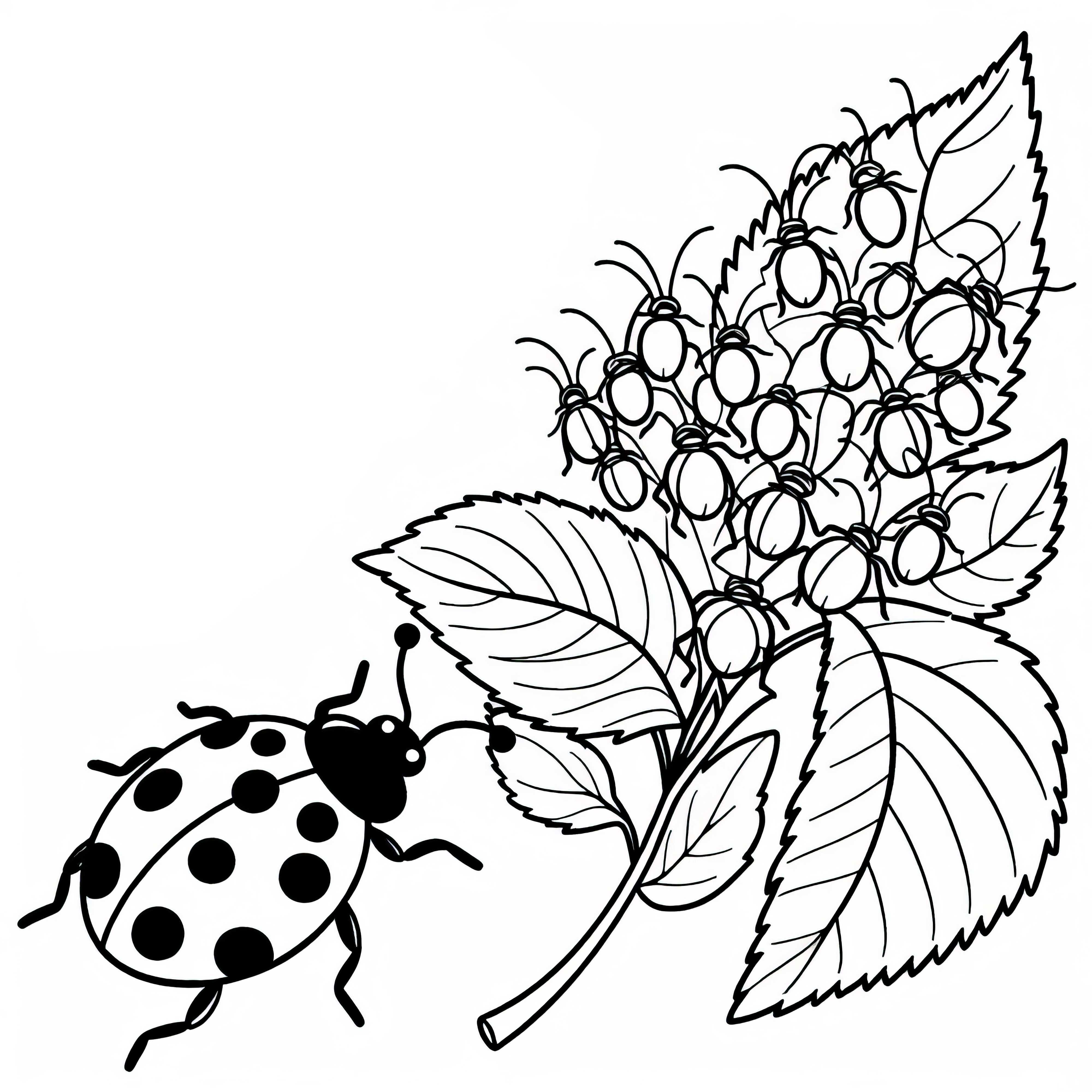 Il coccinella si avvicina a una colonia di afidi - Disegno da colorare gratuito