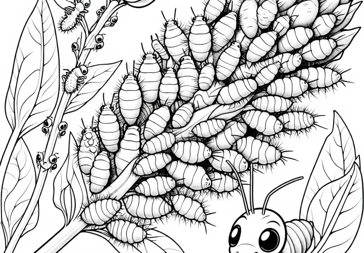 Aphids are rapidly multiplying on a fresh bud: Free coloring page