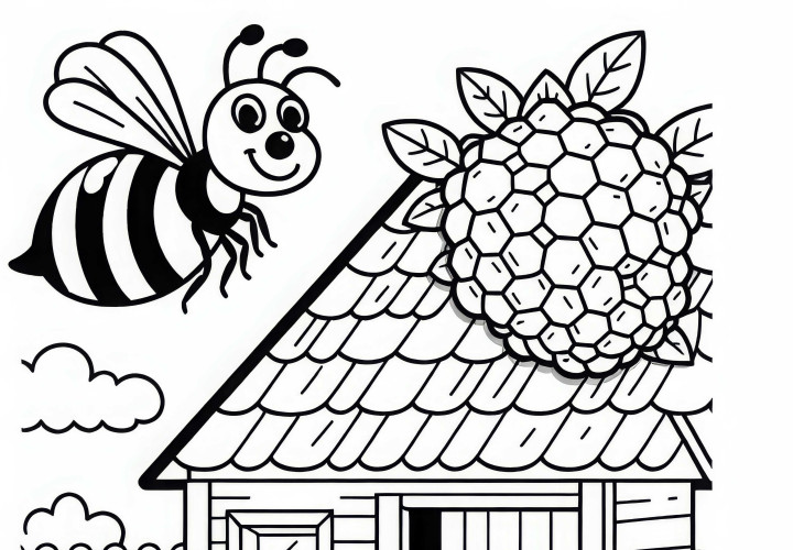 Wasp protects its nest: Coloring page to download (Free)