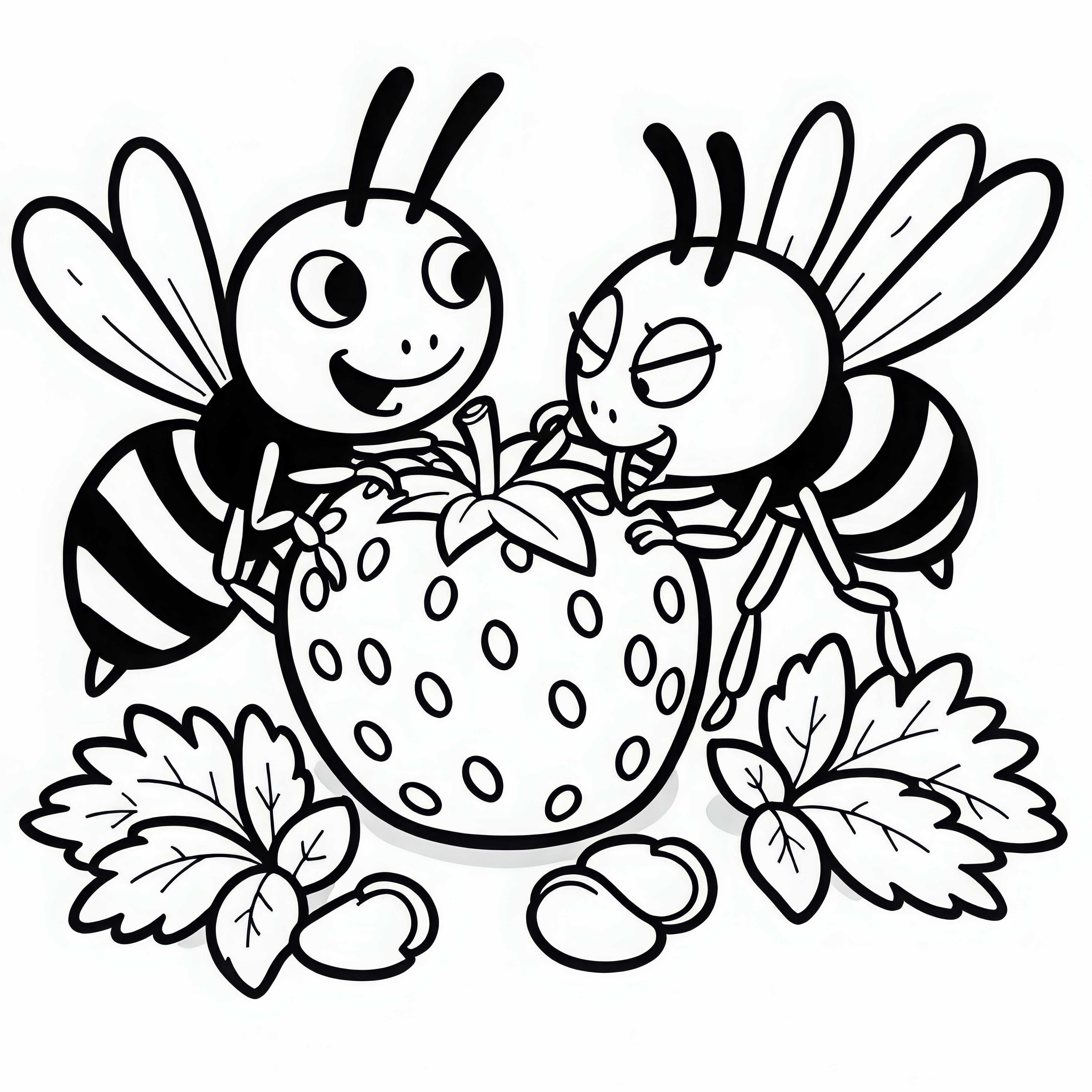 Two wasps on a strawberry: Coloring page to download (Free) Two wasps on a strawberry: Coloring page to download (Free)