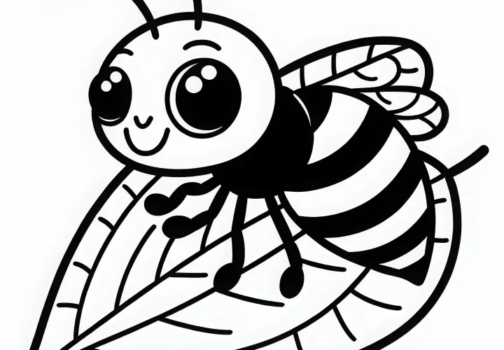 Wasp sitting on a leaf: Coloring page for download (Free)