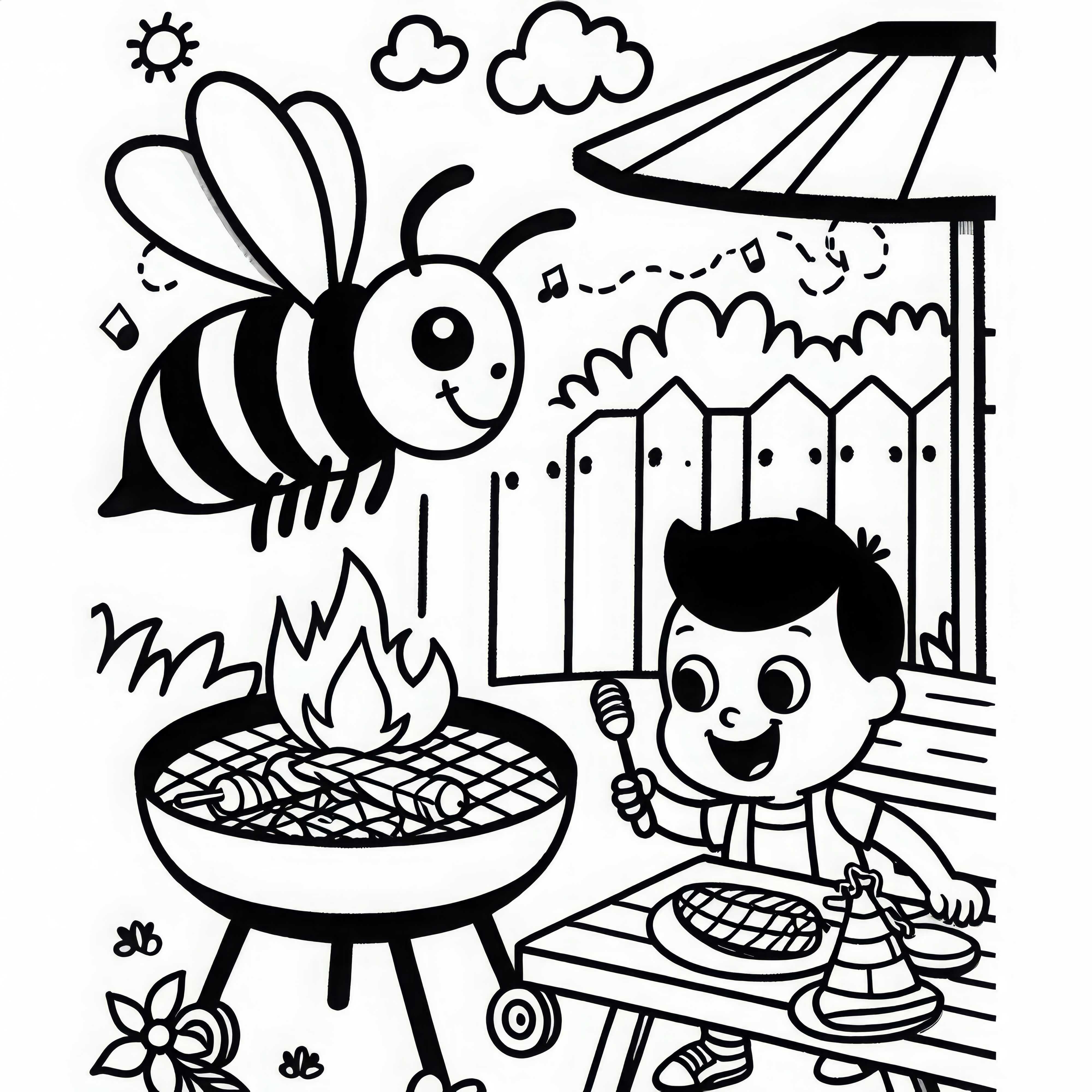 Wasp at the Grill in Summer: Coloring Page for Download (Free) Wasp at the Grill in Summer: Coloring Template for Download (Free)