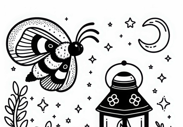 Мотылек летит вокруг горящей лампы – Раскраска для скачивания