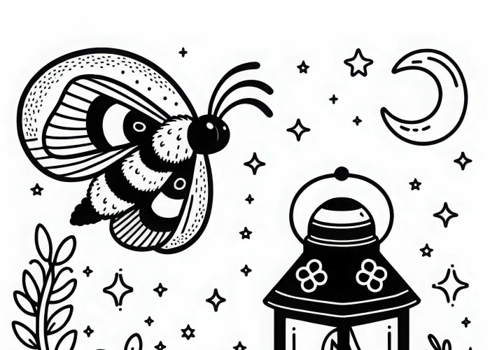 Мотылек летит вокруг горящей лампы – Раскраска для скачивания