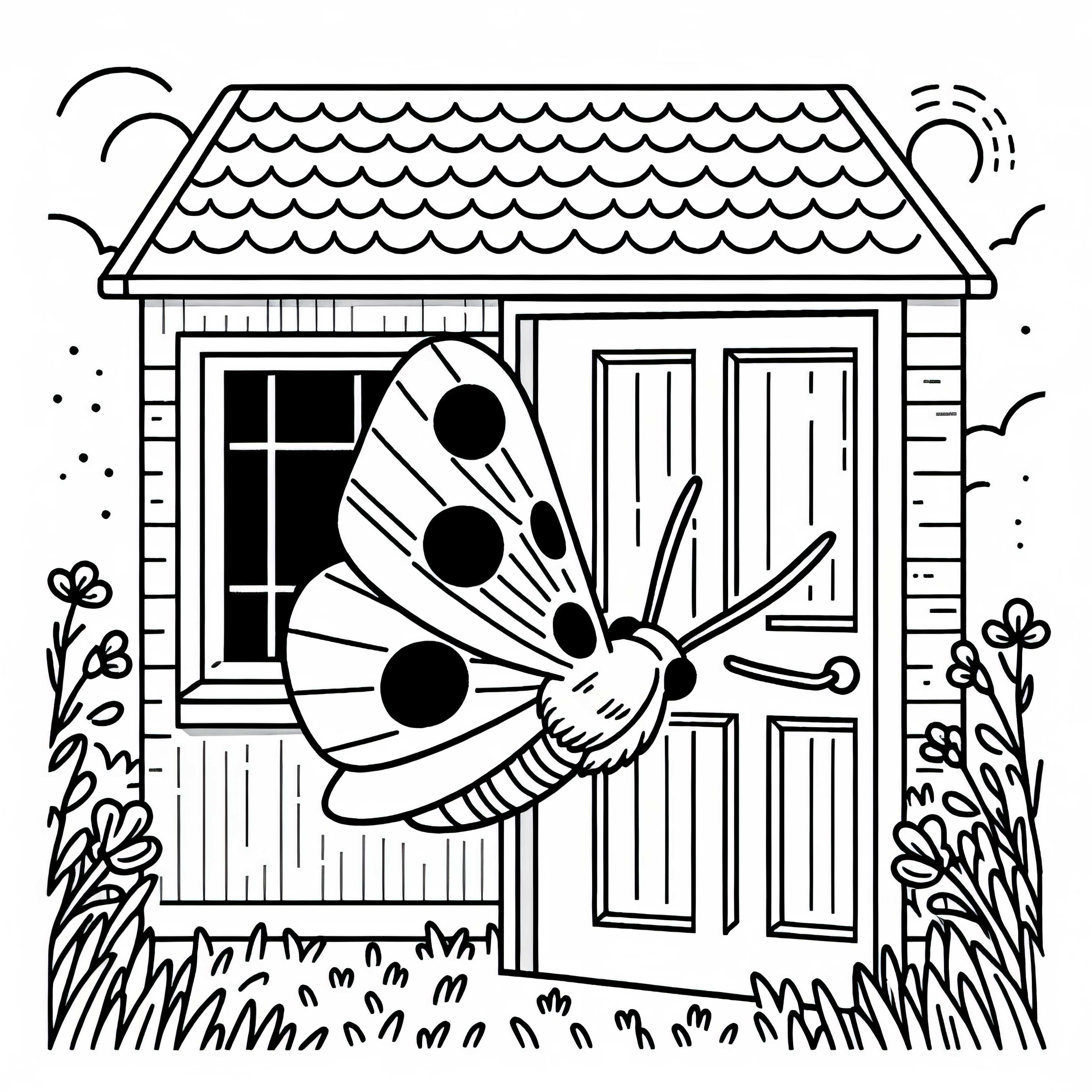 Мотылёк порхает перед домом &ndash; бесплатная раскраска