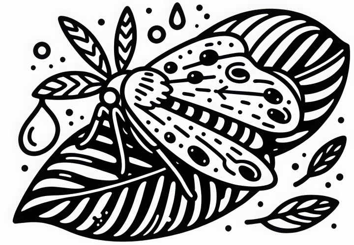 Гусеница сидит на листе – бесплатно скачать раскраску