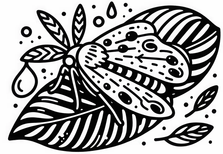 Гусеница сидит на листе – бесплатно скачать раскраску