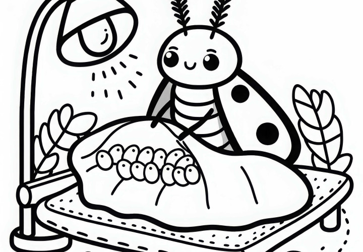 Мотылёк откладывает яйца на кусок ткани – бесплатный раскрас