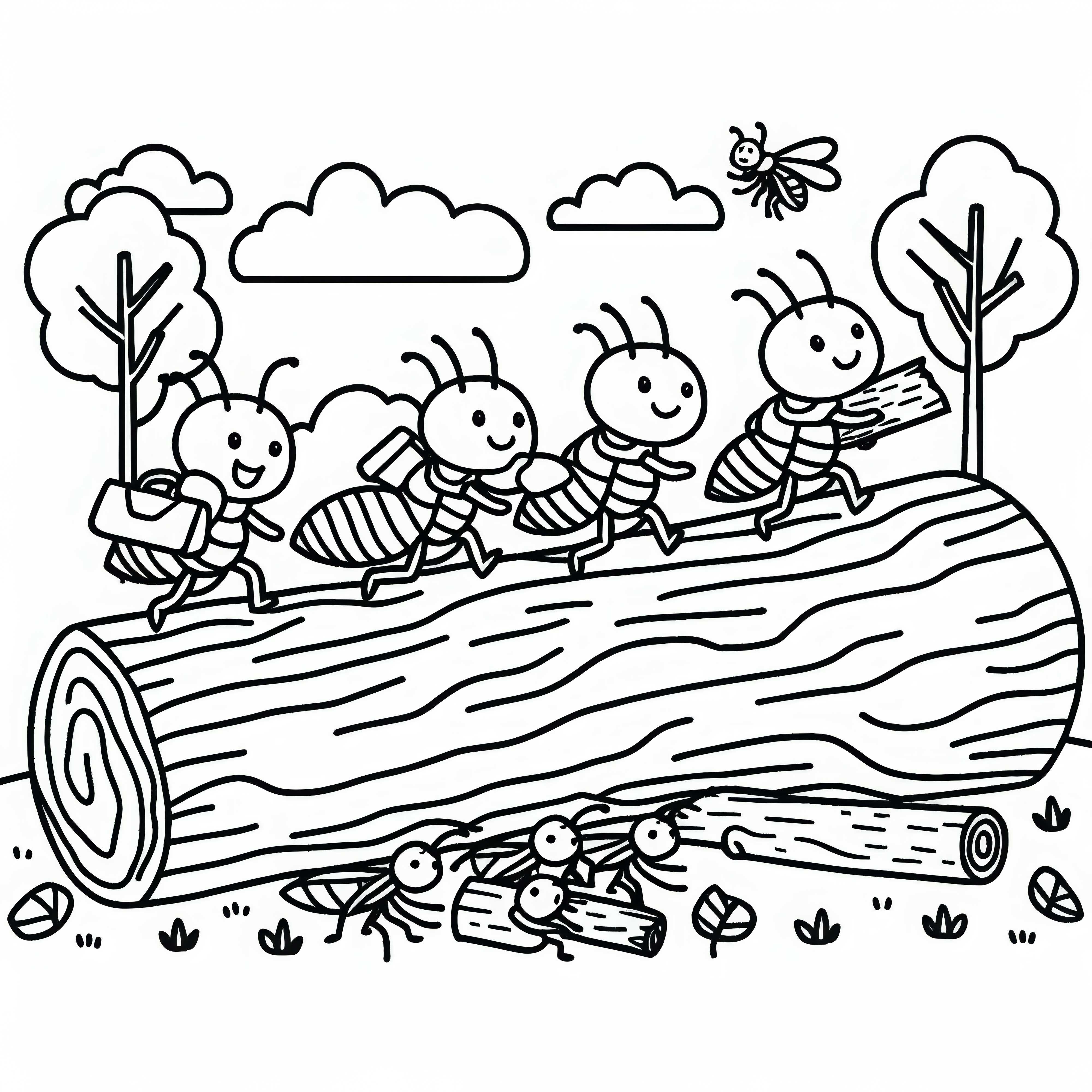 A termite trail leads over a tree trunk - free coloring page A termite trail leads over a tree trunk - free coloring page