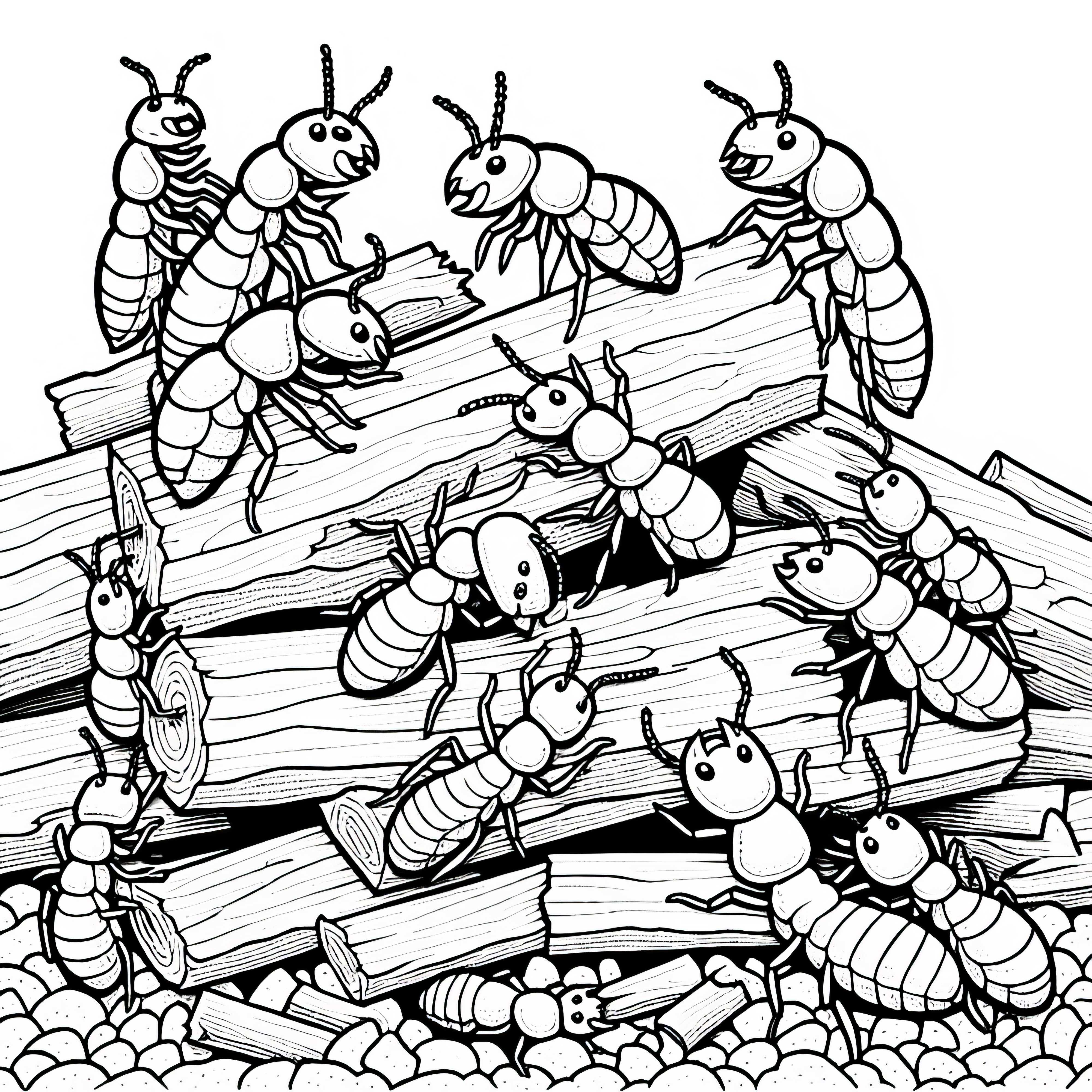 Group of termites breaks down wood into tiny shavings – Free coloring page Group of termites breaks down wood into tiny shavings - Free coloring page