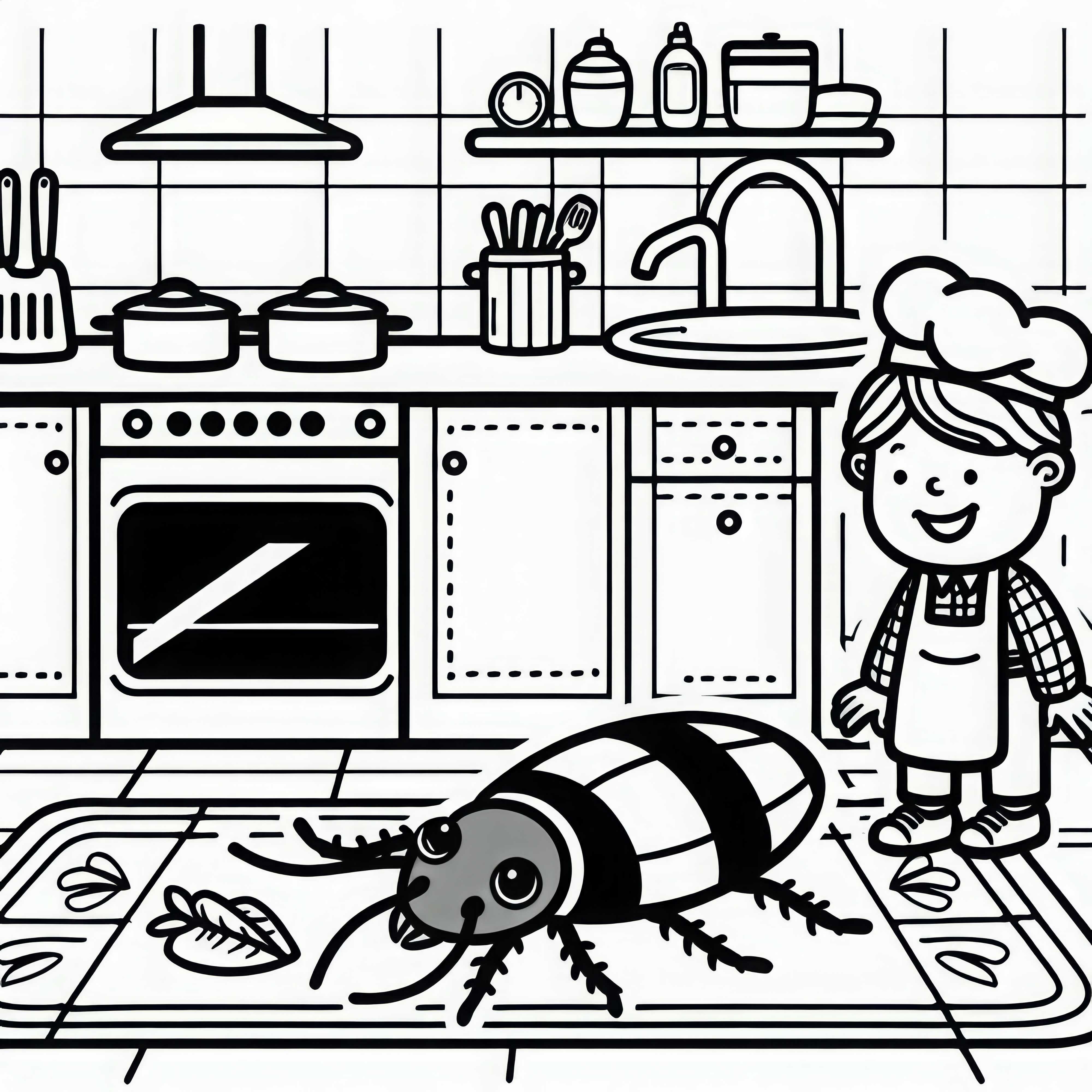 Cockroach crawling across the floor of a kitchen - Free coloring page Cockroach crawls across the floor of a kitchen - Free coloring page