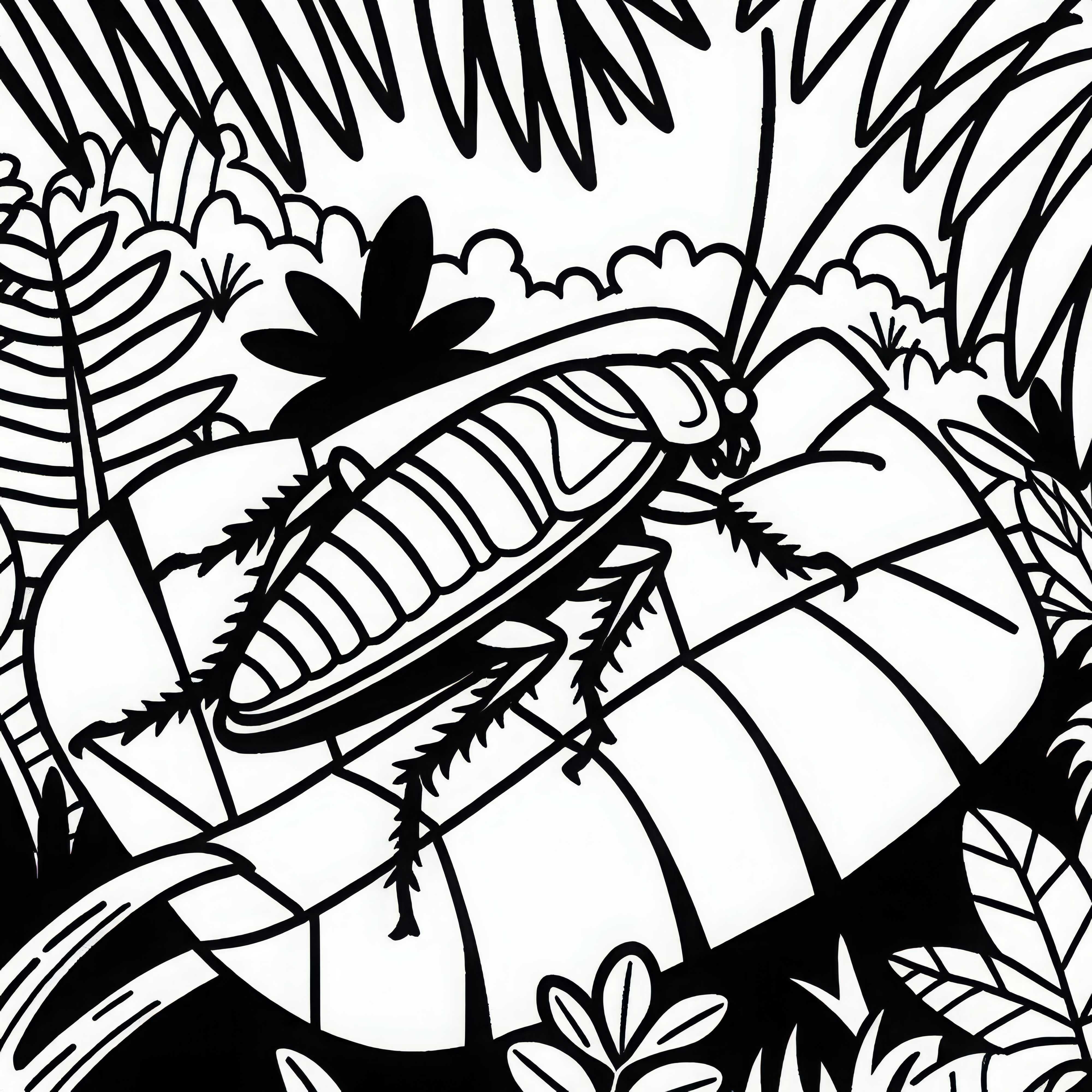 Cockroach sitting on a leaf in the tropical rainforest - Free coloring page Cockroach sitting on a leaf in the tropical rainforest - Free coloring page