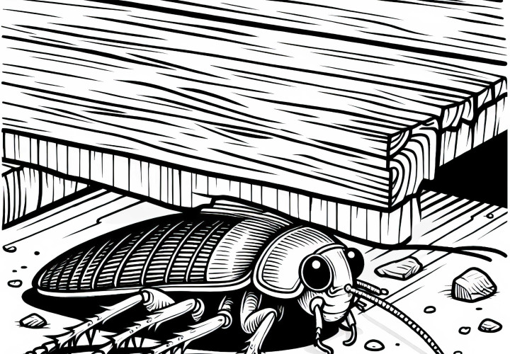 Cockroach hiding under a wooden board - free coloring template