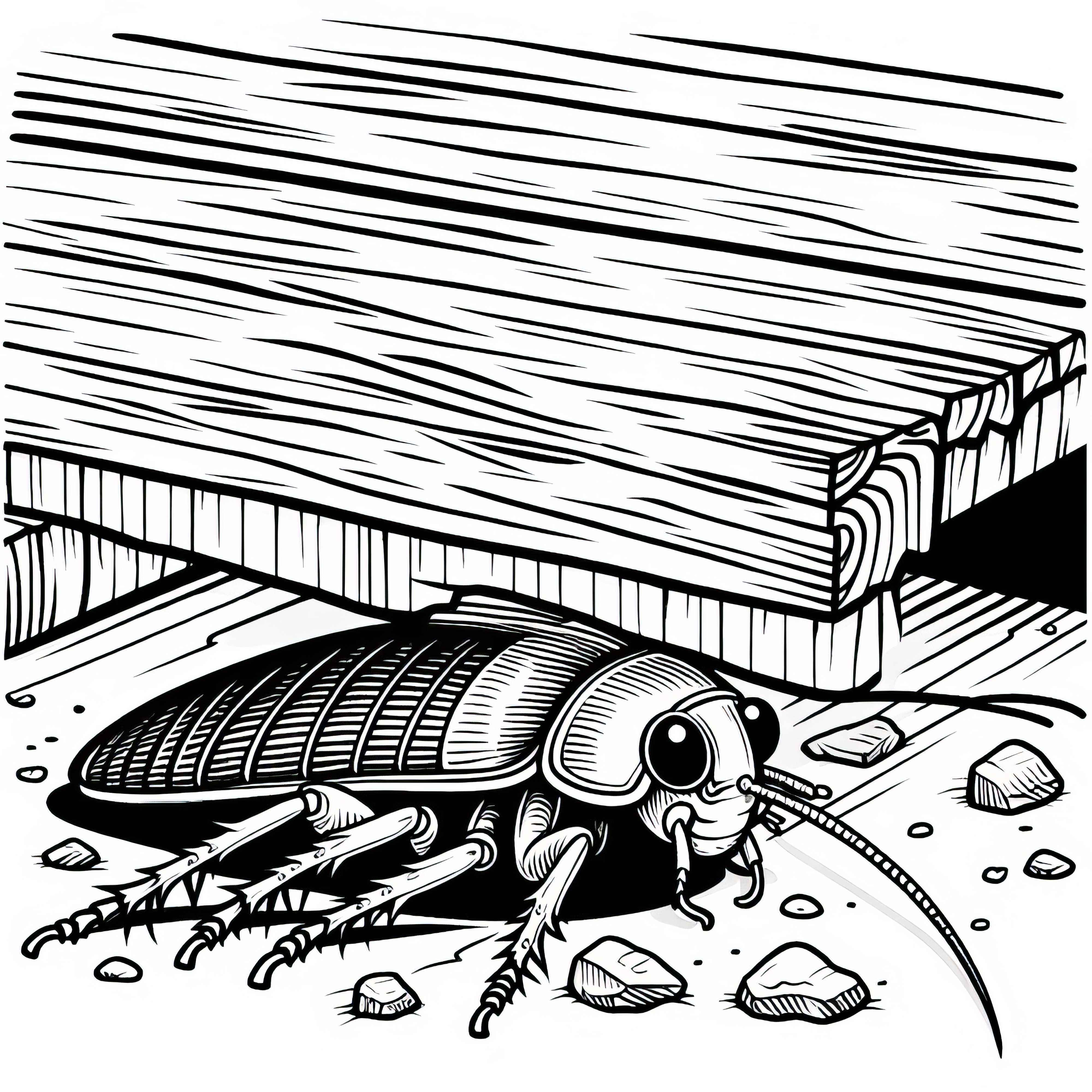 Cockroach hiding under a wooden board – free coloring template Cockroach hiding under a wooden board - free coloring page