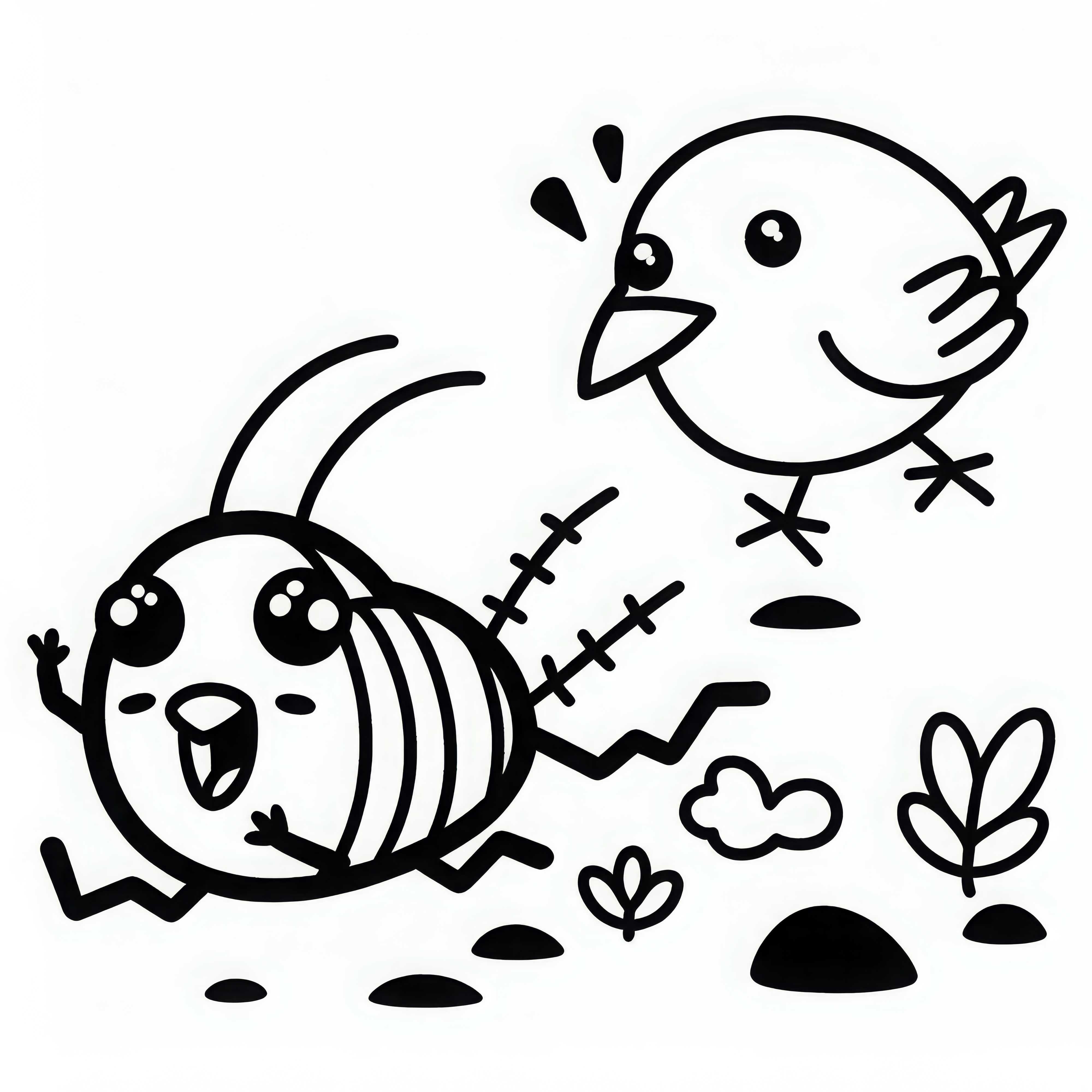 Cockroach runs lightning fast across the ground while a bird watches it – Coloring page for download Cockroach runs lightning fast across the ground while a bird watches it – Coloring page for download