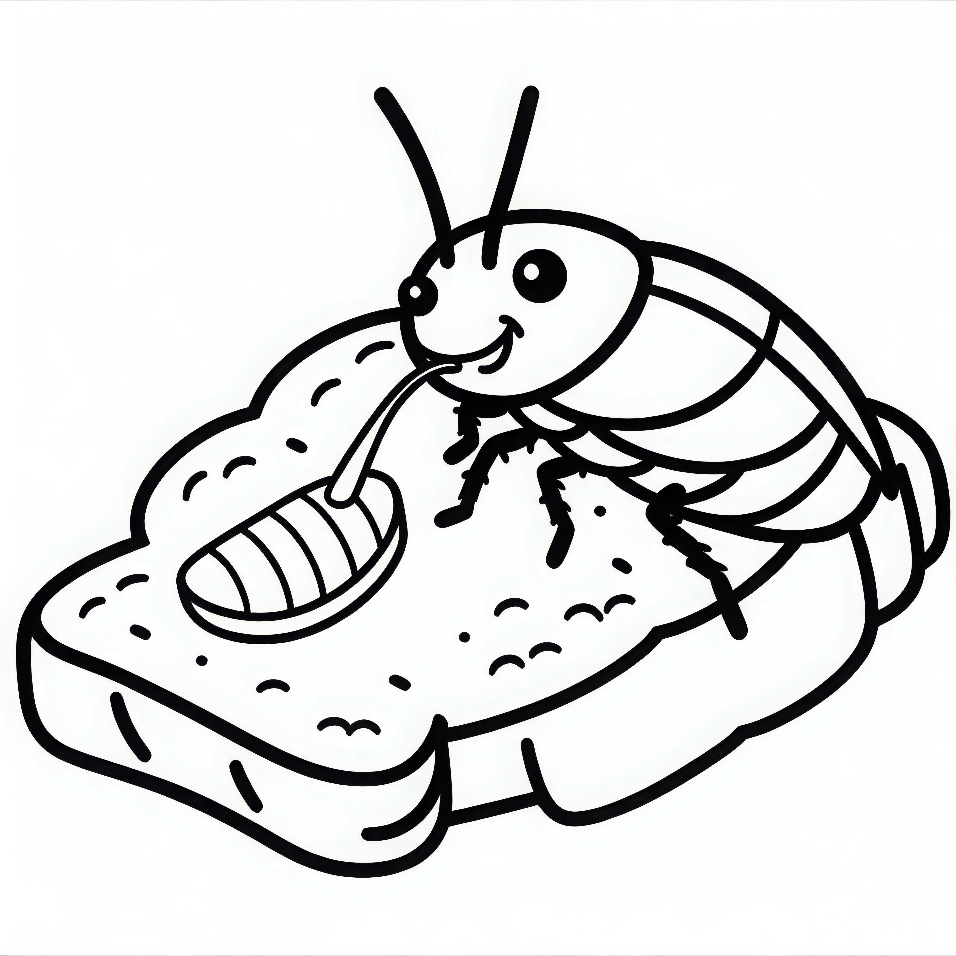 Cockroach sitting on a piece of bread and nibbling at it - Free coloring page A cockroach is sitting on a piece of bread and nibbling on it – Free coloring page