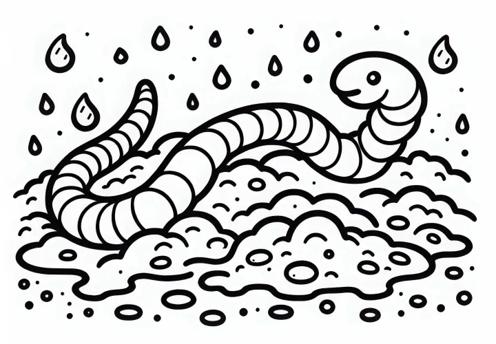Дождевой червь извивается в земле: Раскраска для скачивания (Бесплатно)