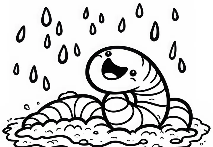 Дождевой червь выходит из земли: Раскраска для скачивания (Бесплатно)