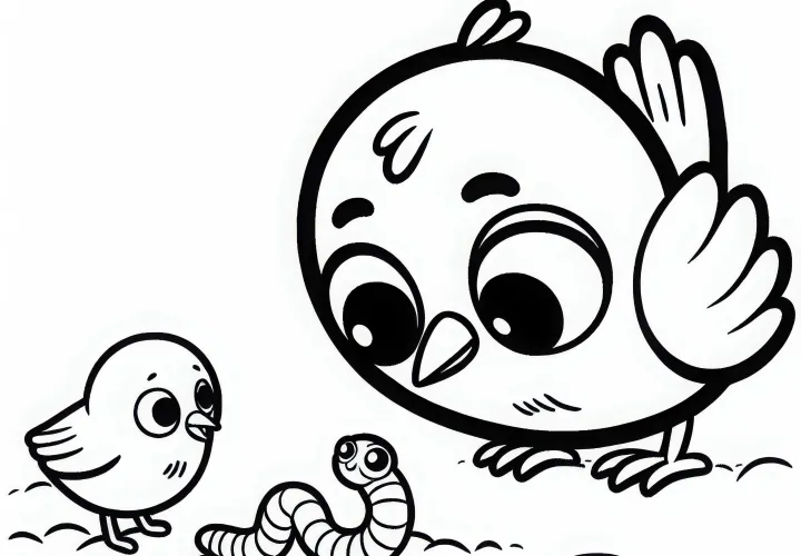 Дождевой червь под наблюдением птиц: Бесплатная раскраска