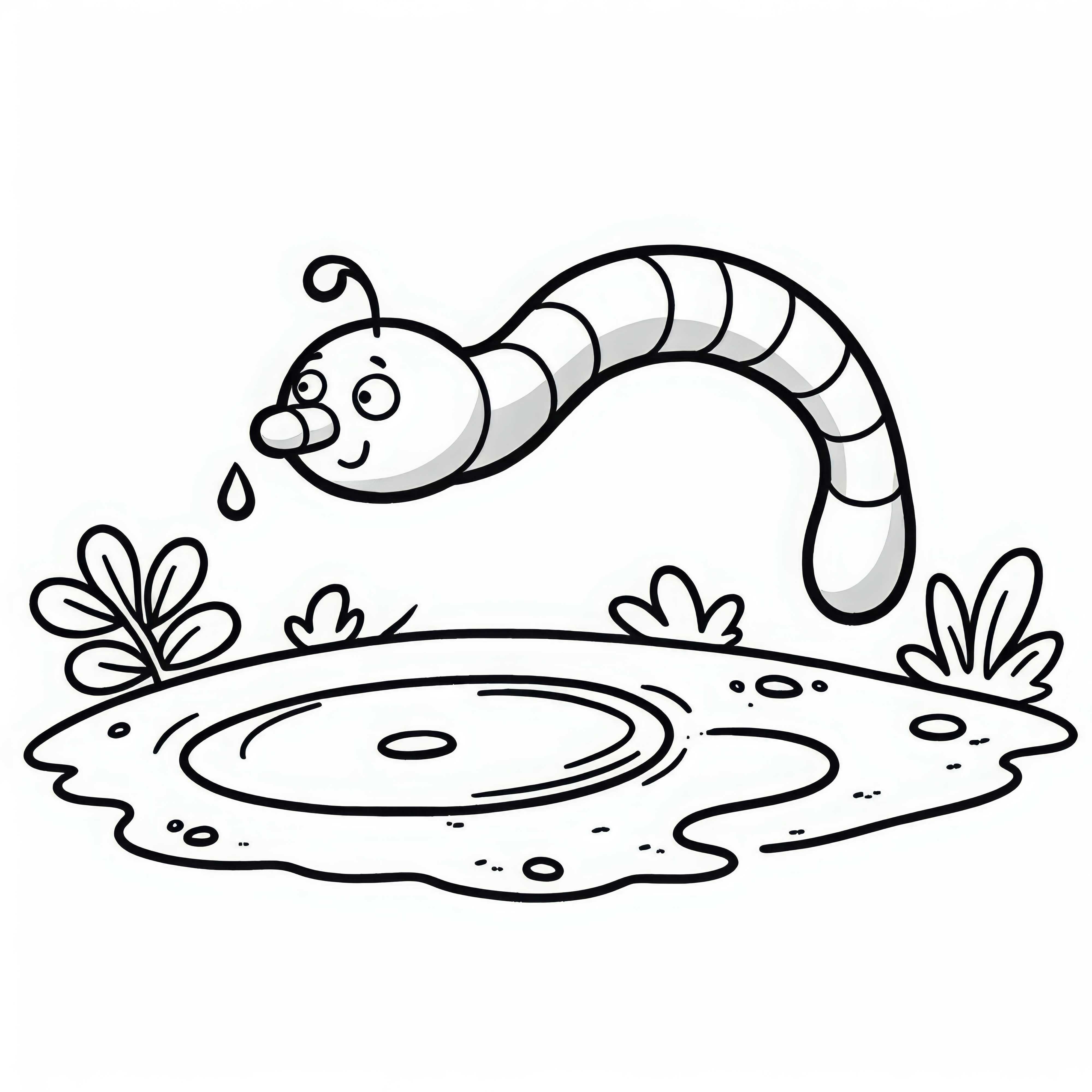 Червяк в лужице - Бесплатная раскраска