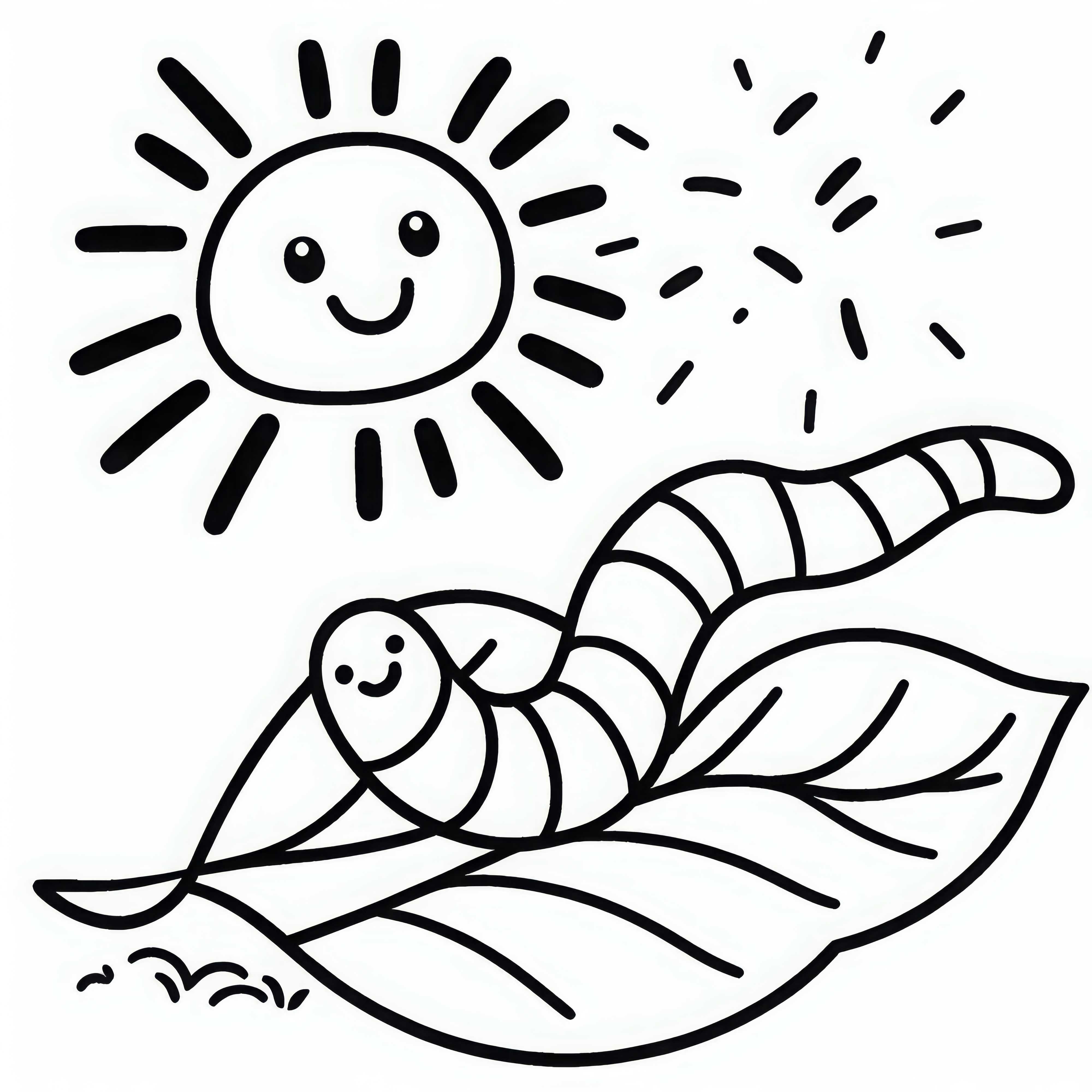 Lombriga em uma folha sob o sol: Imagem para colorir para download (Gratuito) Minhoca em uma folha com sol: Imagem para colorir para download (Gratuito)