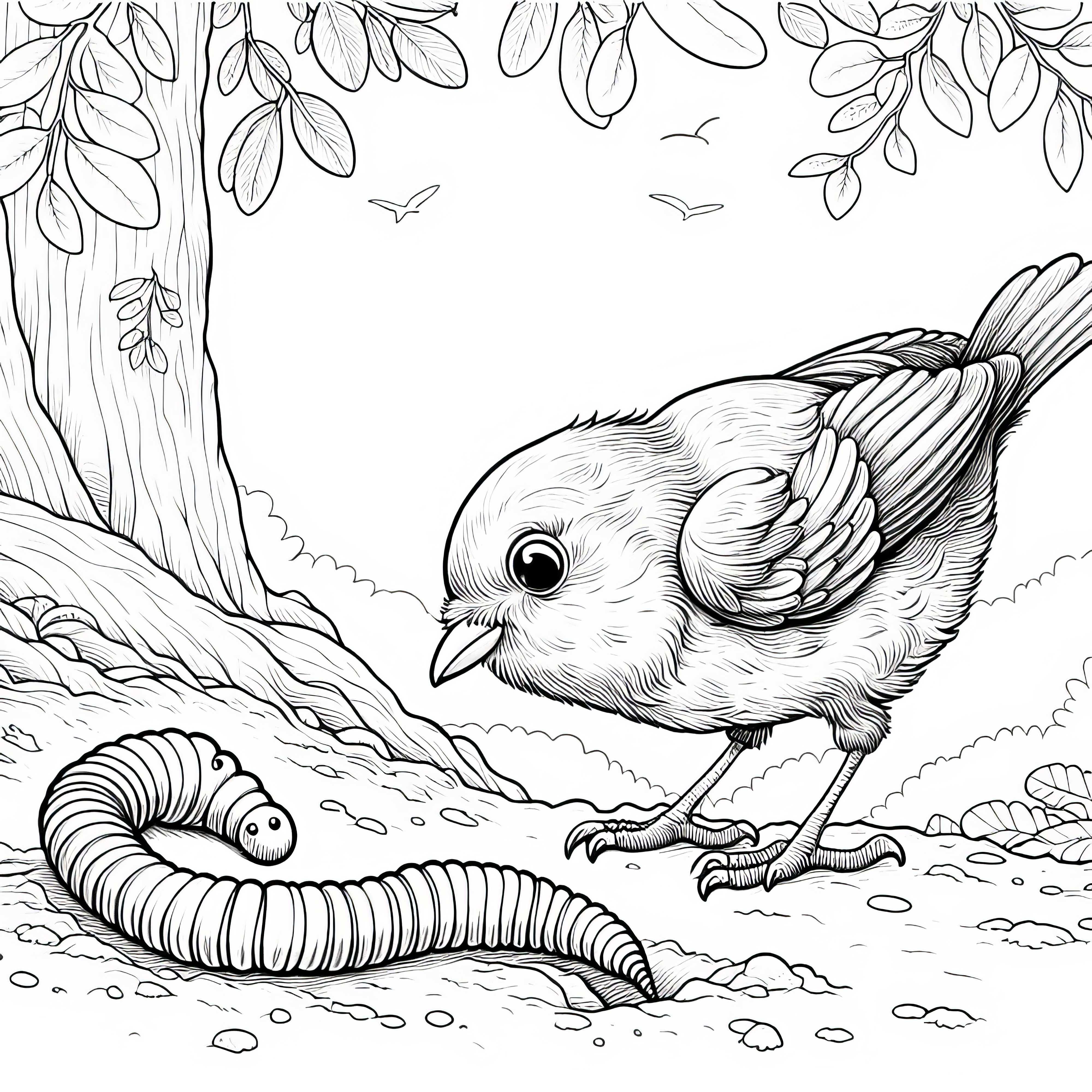 Regenorm med en fugl: Malebilde for nedlasting (Gratis)