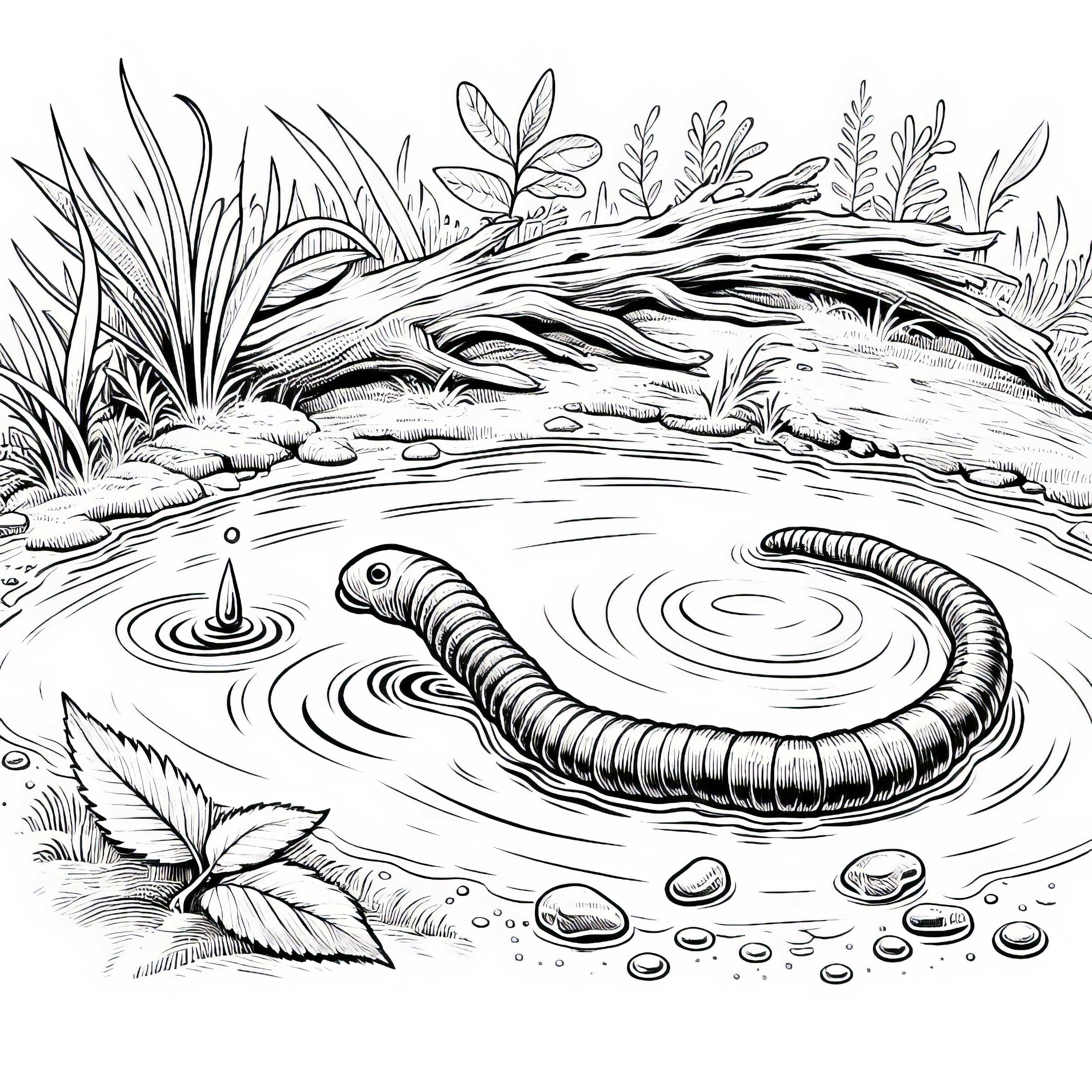 Червяк в лужице: Бесплатная раскраска