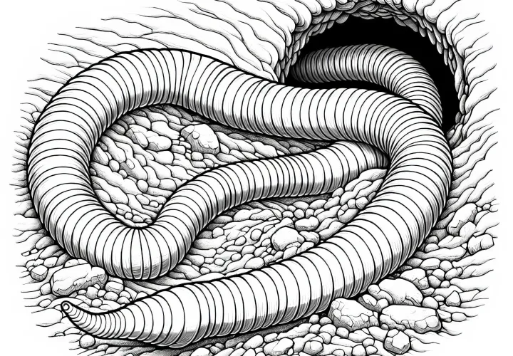Дождевой червь в ямке: раскраска для скачивания (бесплатно)