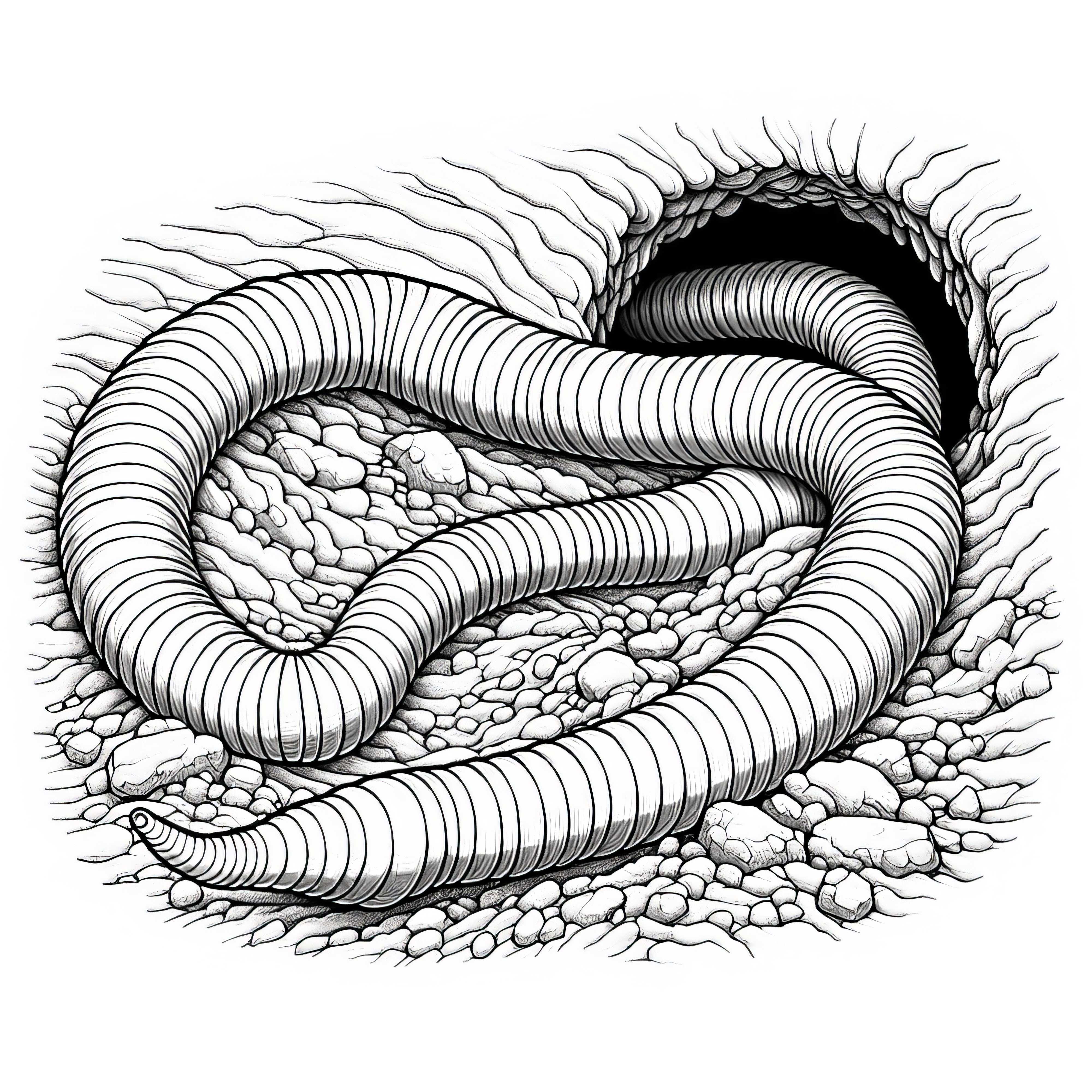 Дождевой червь в земле: Раскраска для скачивания (Бесплатно)