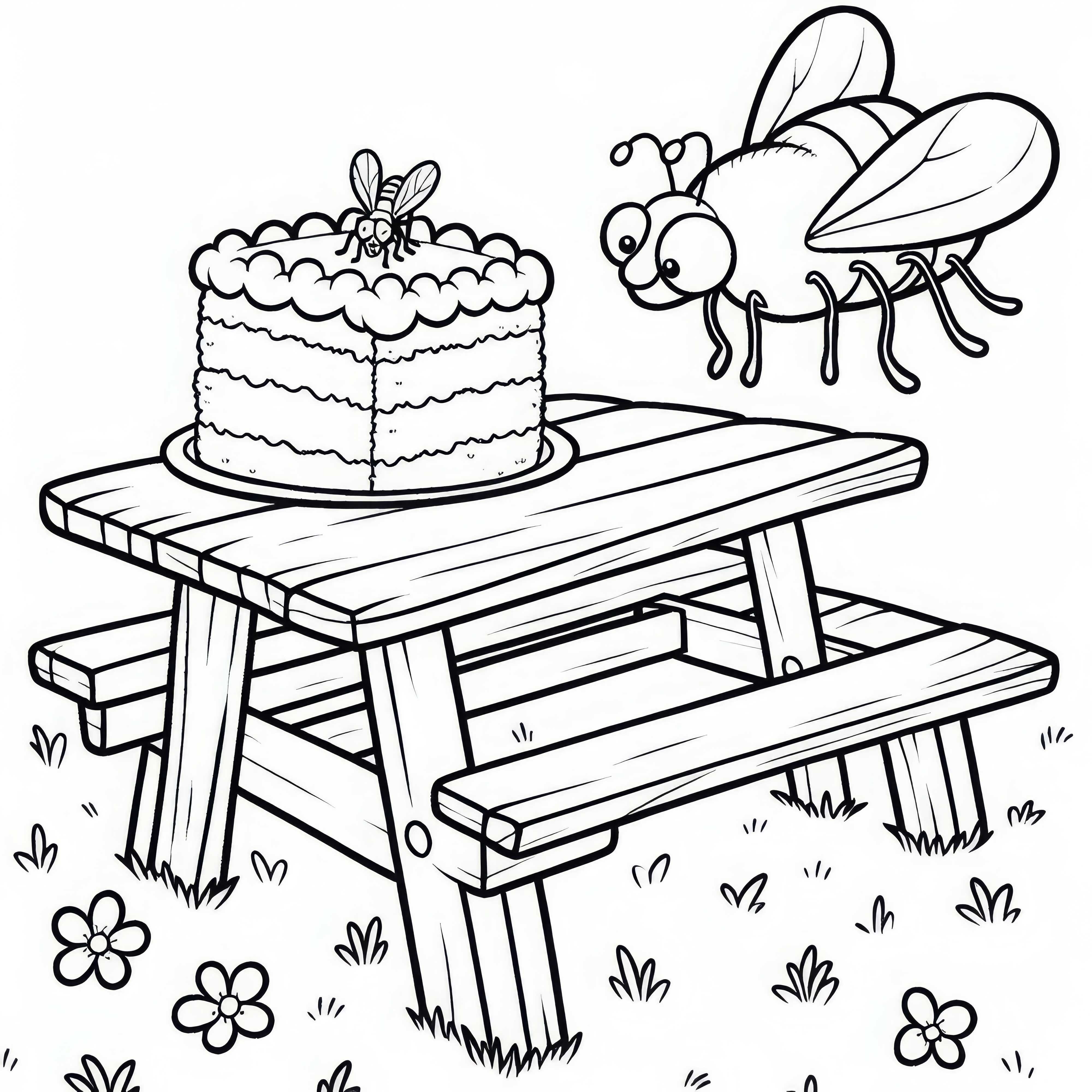 Fliege mit Kuchen auf Picknicktisch: Ausmalbild zum Herunterladen (Kostenlos) Fliege mit Kuchen auf Picknicktisch: Ausmalbild zum Herunterladen (Kostenlos)