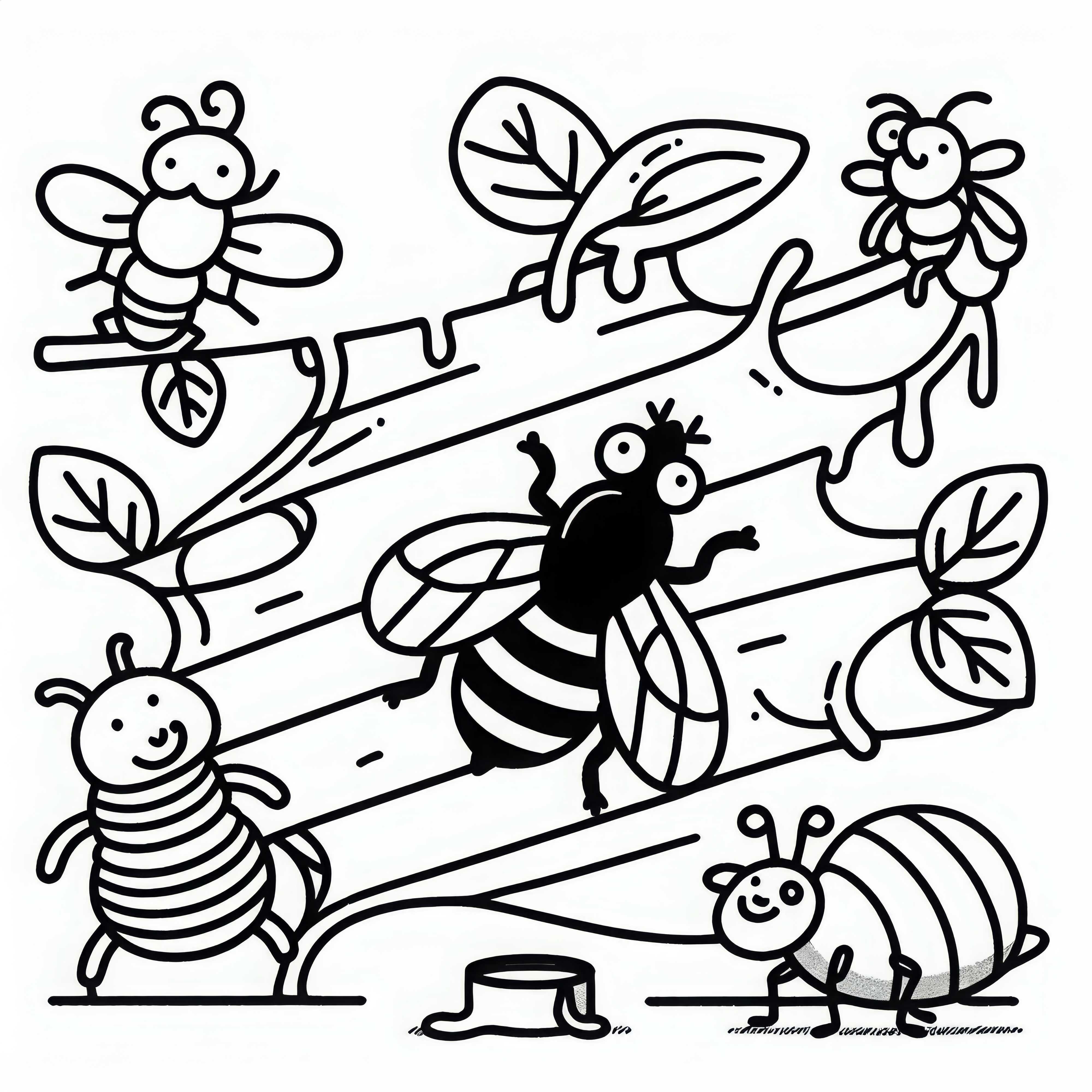 Flue har sat sig fast med andre insekter på en klæbrig stribe - Malebog gratis Flue er klistret fast med andre insekter på en klæbrig stribe – gratis malebog