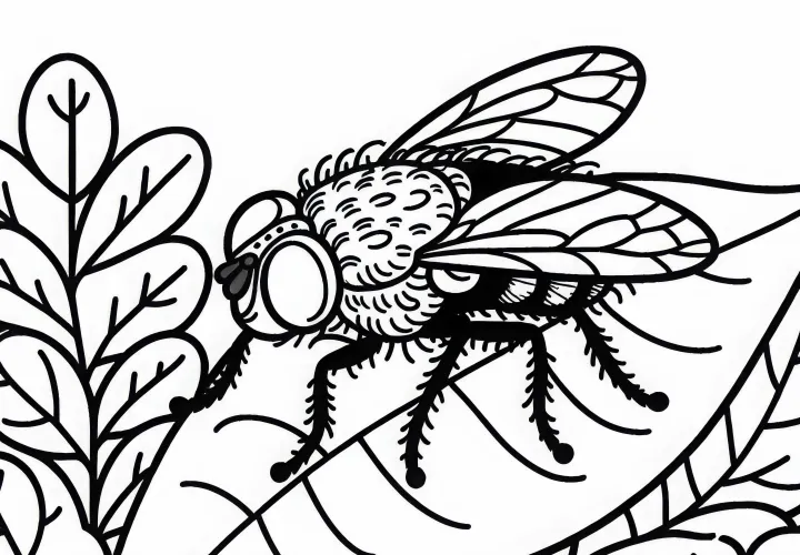 Fly sitting on leaf: Coloring page to download (Free)