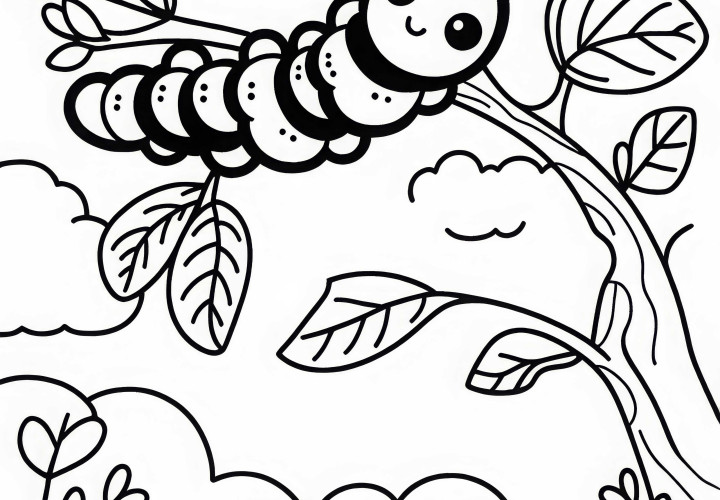 Kupu-kupu kecil menggantung di cabang: Template mewarnai untuk diunduh (Gratis) K Caterpillar kecil menggantung di atas dahan: Template mewarnai untuk diunduh (Gratis)