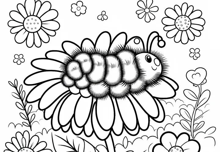 Mask med mjuka hår på en blomma: Målarbild för barn (Gratis)