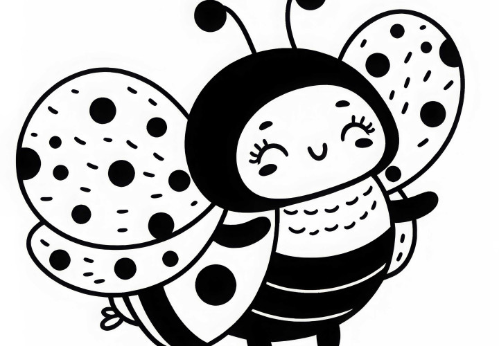 Marihøne med vinger tar av for å fly: Fargeleggingsbilde til nedlasting (Gratis)