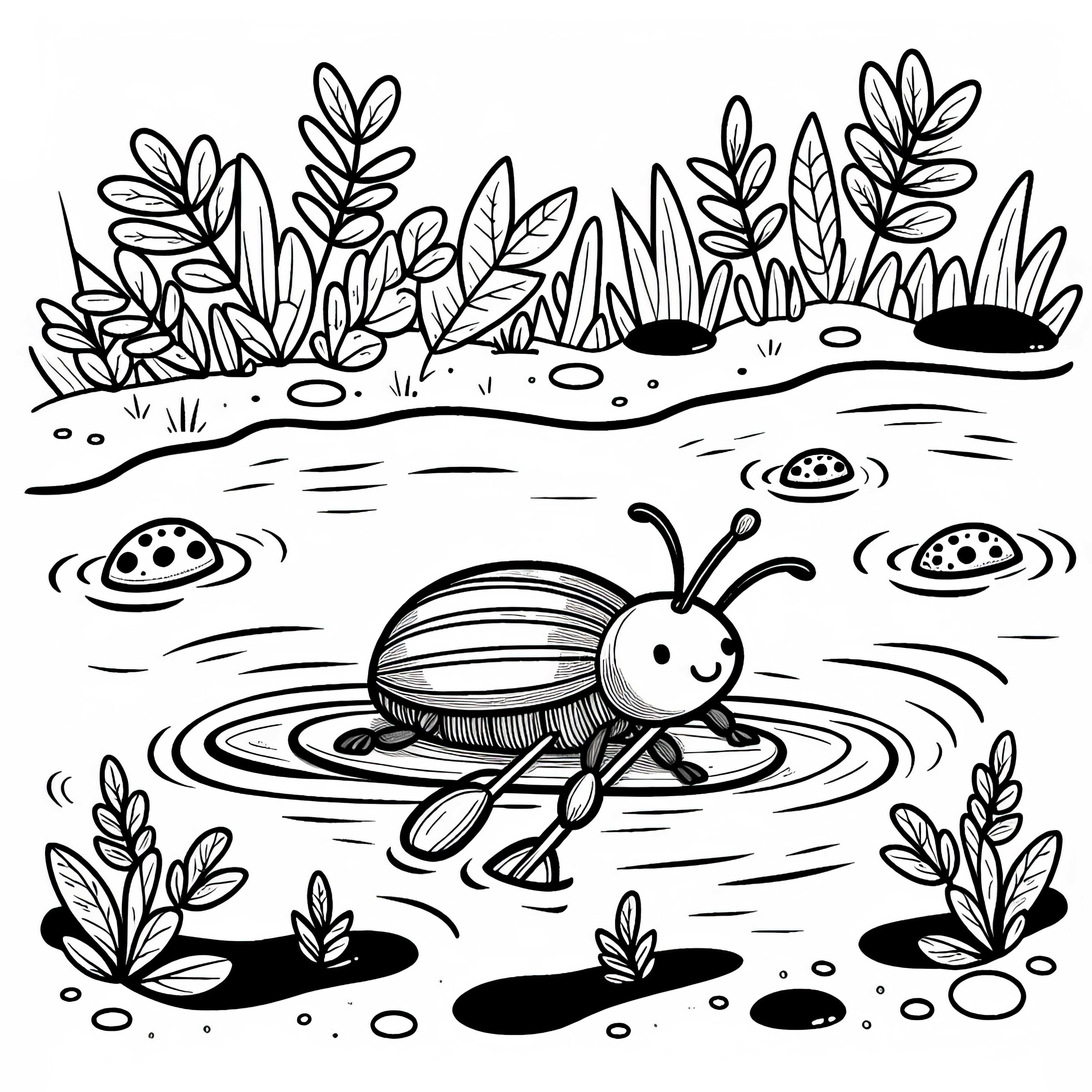 Vodna hrošč plava po majhnem ribniku: Brezplačna slika za pobarvanje Koprska žlica plava po majhnem ribniku: Brezplačna barvna slika