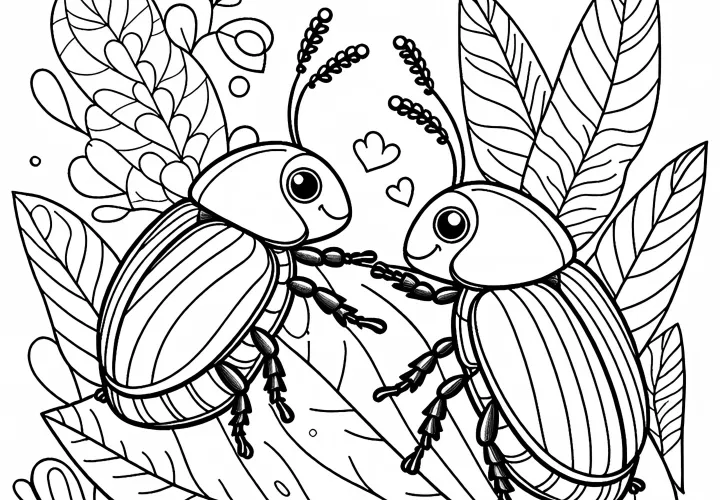 Dva hrošča na listu: Brezplačna barvna predloga