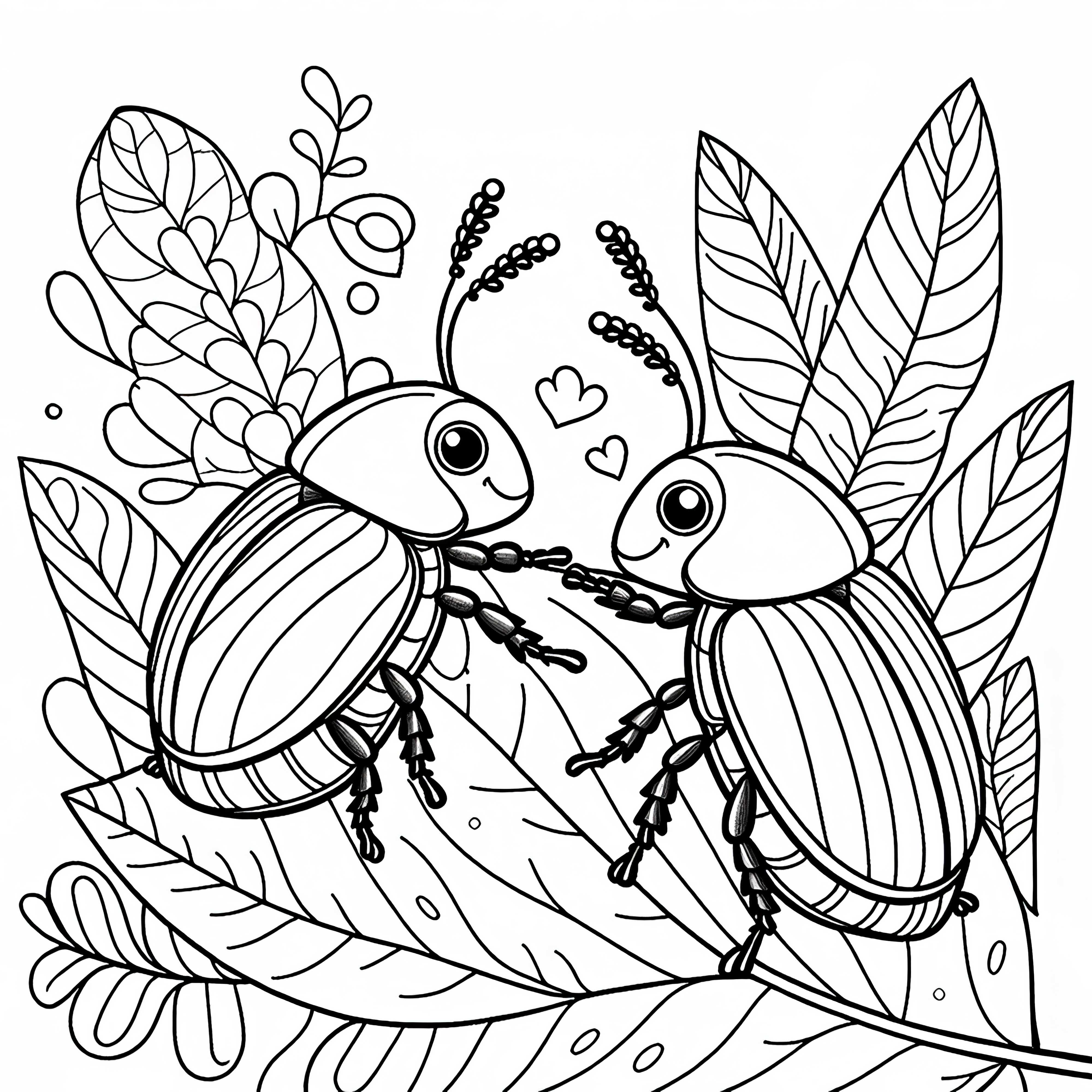 Два жука на листе: Бесплатный раскраска