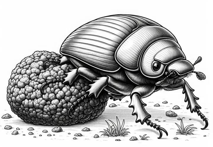 Hrošč valja kroglo iz zemlje: Predloga za barvanje za prenos (Brezplačno)