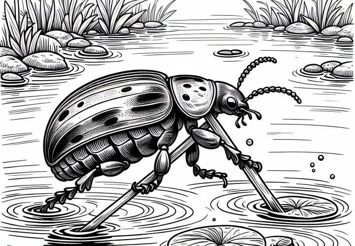 Vannbille krysser innsjøen på stilker: Malebilde for nedlasting (Gratis)