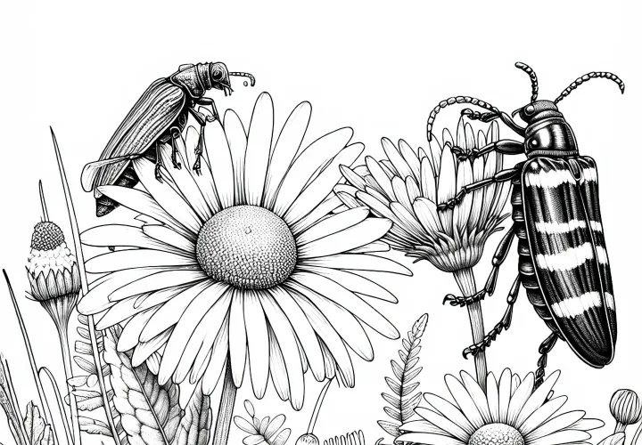 Žuželka na marjetici: Slika za obarvanje za prenos (Brezplačno)