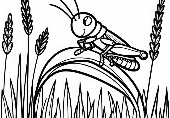 Græshoppe på græsstrå: Malebillede til download (Gratis)