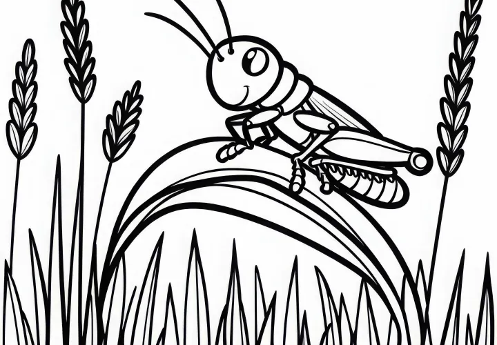 Gafanhoto em talo de grama: Imagem para colorir para download (Gratuita)