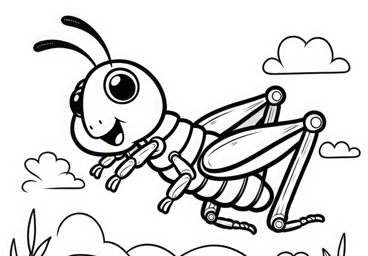 Græshoppe hopper over mark: Maleblade til download (Gratis)