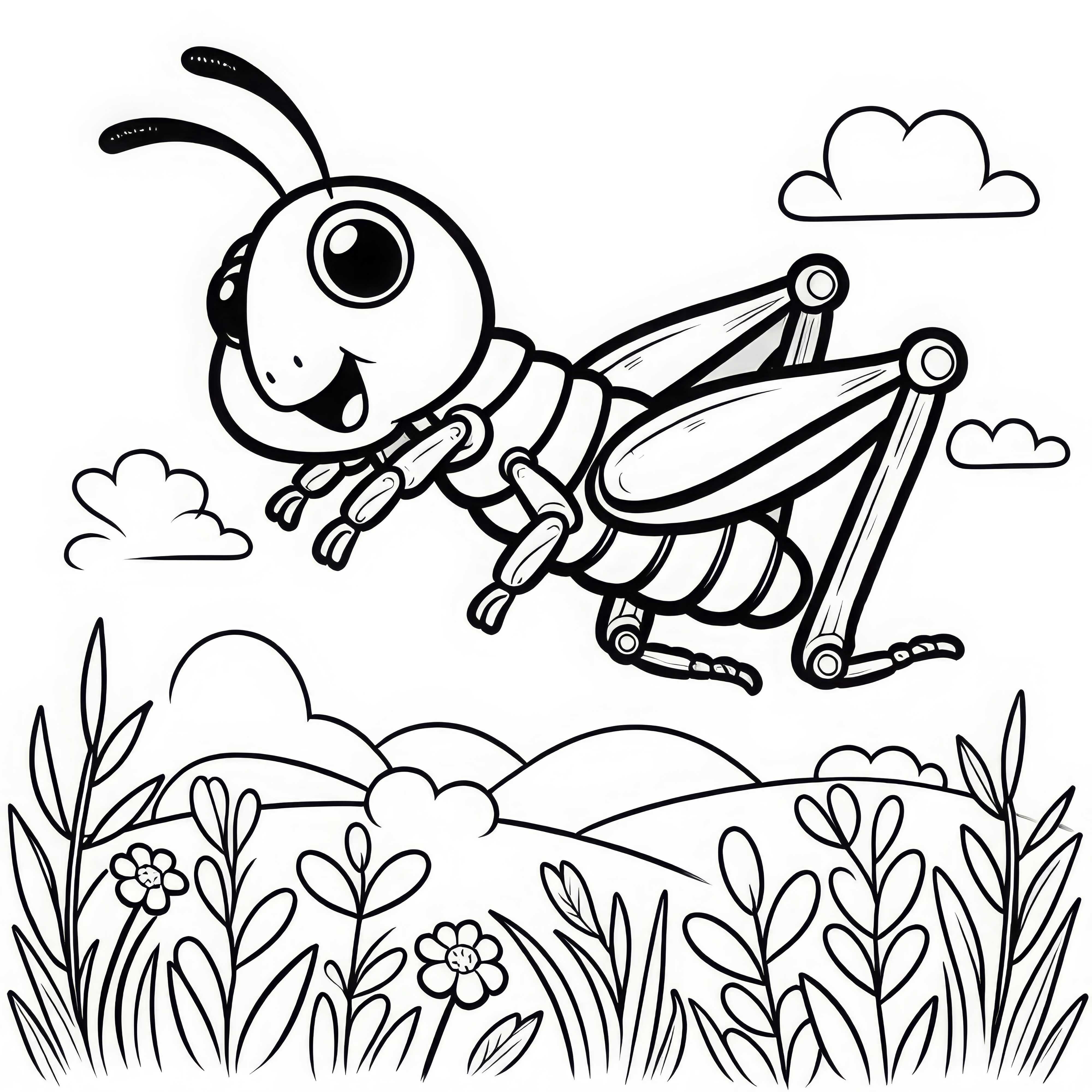 Græshoppe springer over engen: Malebog til download (Gratis) Græshoppe hopper over engen: Maleblade til download (Gratis)